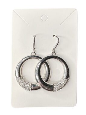 5/$25 😻 Silver Crystal Accent Hoop Drop Earrings - Women Jewelry